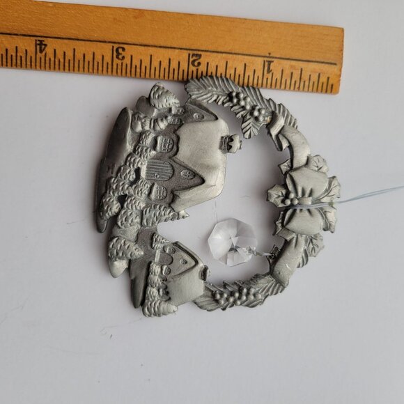 Handcrafted Pewter Christmas Wreath Ornament With Crystal Accent - Picture 8 of 10